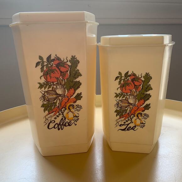 Vintage 4-Piece MCM Coffee & Tea Nesting Storage Containers/Lids Vegetable Print - Picture 4 of 8